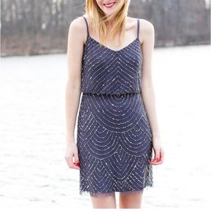 Adrianna Papell blouson mini dress gun metal color size 10